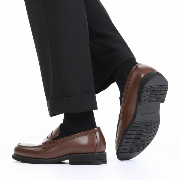 Men's Smooth PU Leather Penny Loafers - DARK BROWN - 7